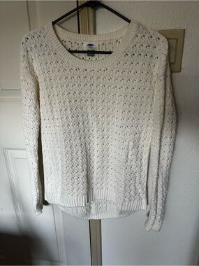 Old Navy White Open-Weave Crewneck Sweater